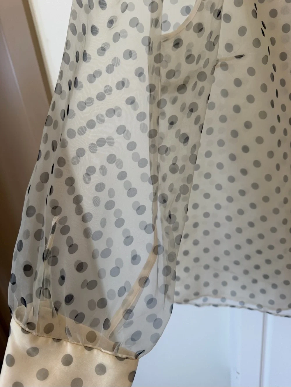 Zara Sheer Polka Dot Bow Tie Blouse - Black Dots on Cream